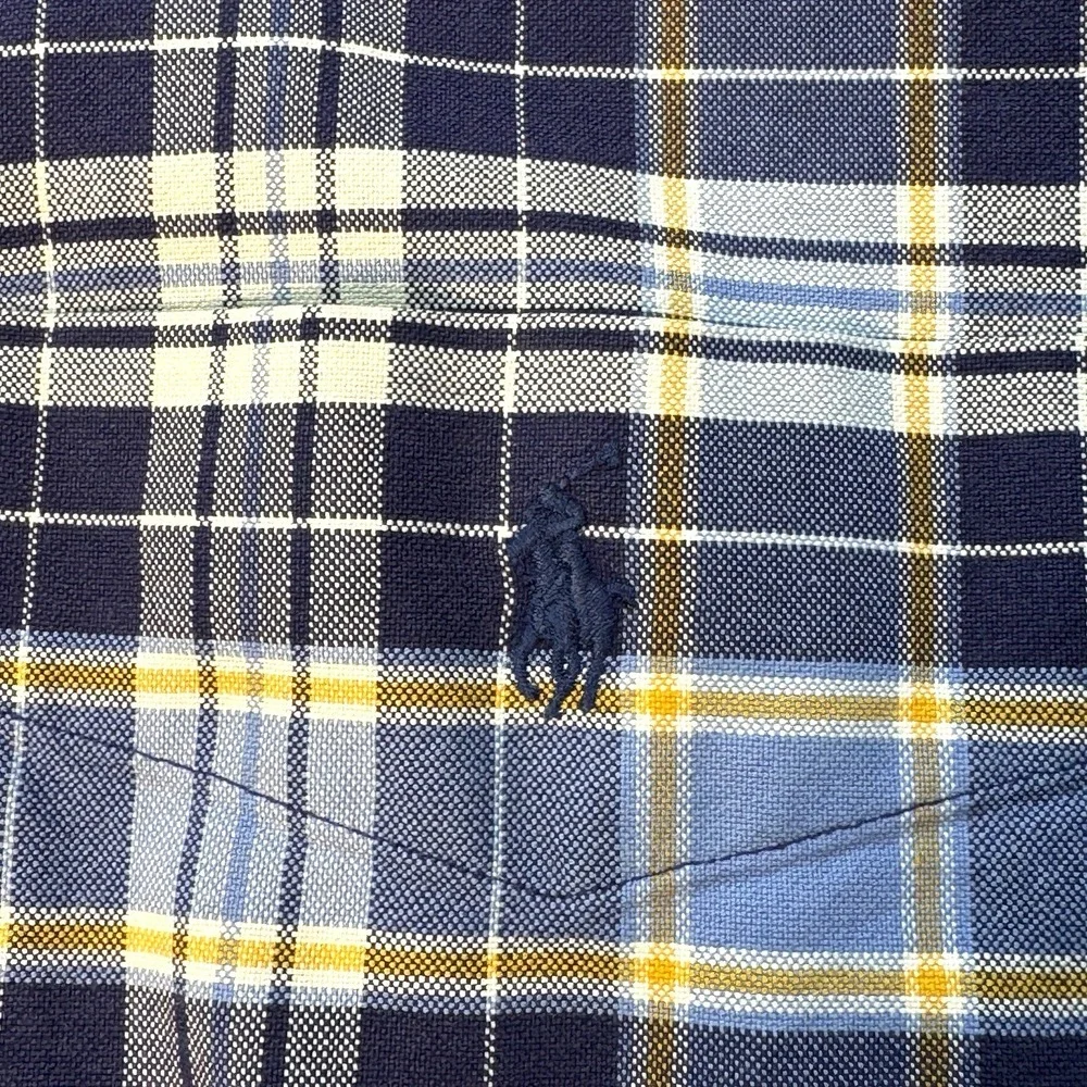Polo Ralph‎ Lauren BIG Shirt Men Lg Blue Plaid Cotton Button Down Oxford Shirt